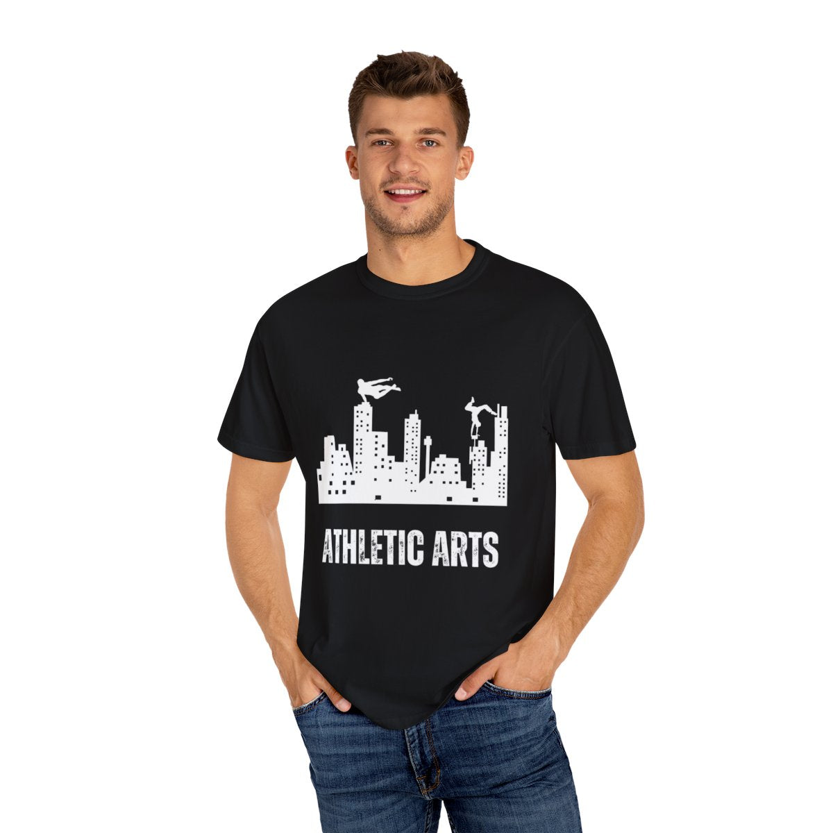 Man wearing Athletic Parkour T-Shirt during training