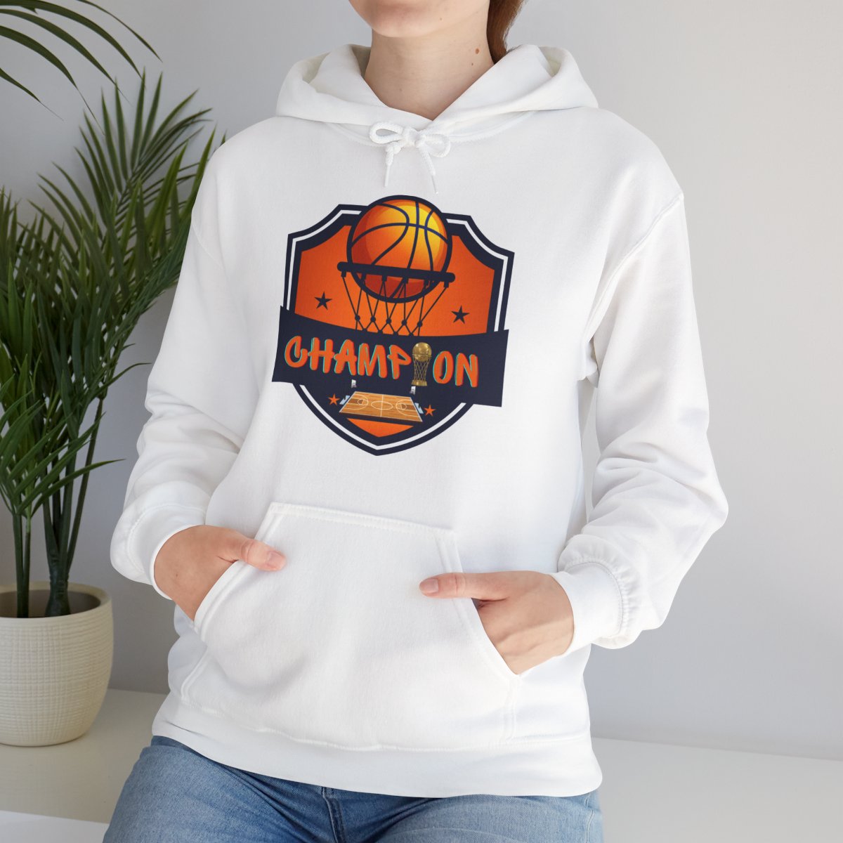 Woman wearing Slam Dunk Basketball Hoodie in a casual lifestyle scene, ideal for basketball lovers