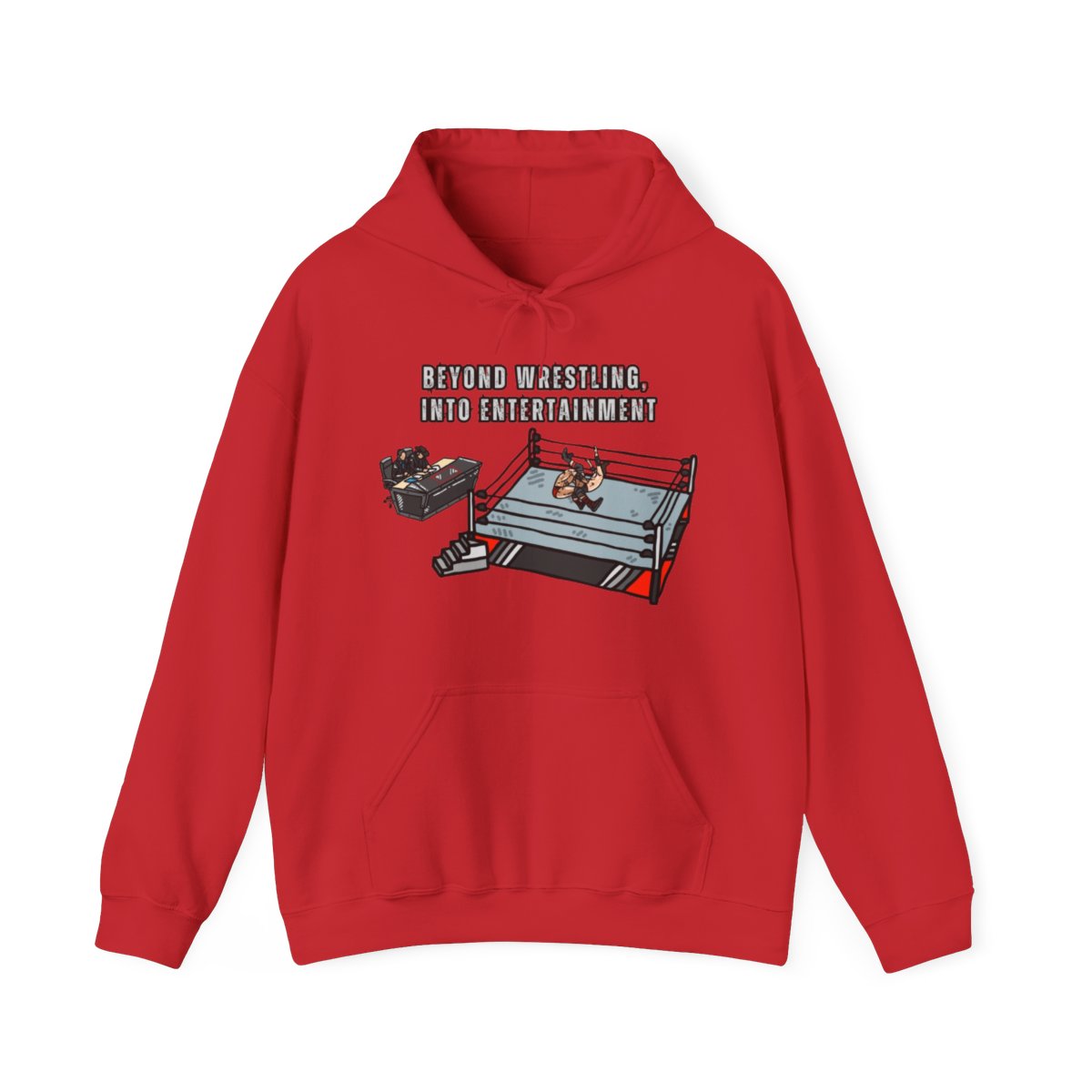 Red professional wrestling hoodie, unisex heavy blend design inspired by entertainment wrestling