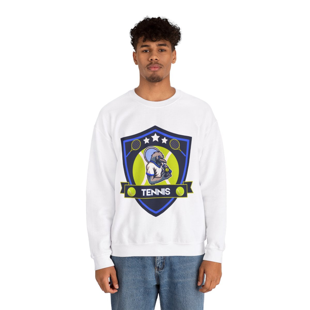 Man wearing Crow Tennis Sweatshirt crewneck, sporty and comfortable