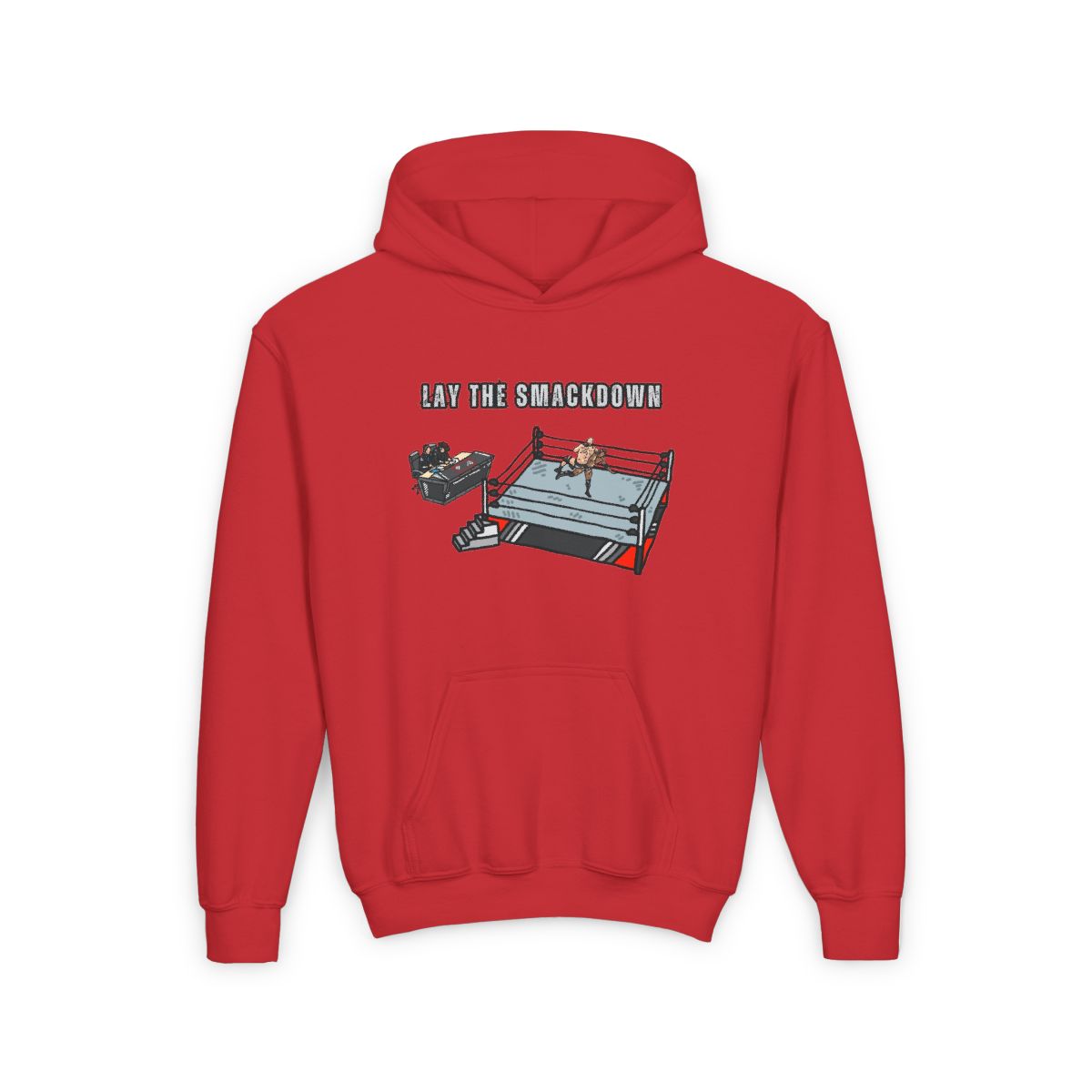 Red Youth Lay The Smackdown Hoodie, kids unisex sweatshirt inspired by wrestling match style