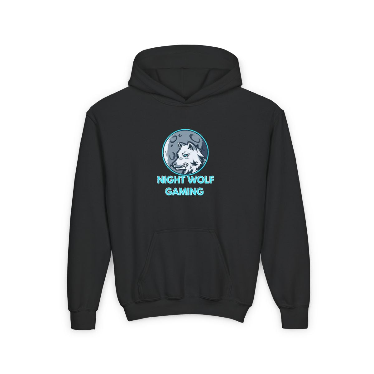 Night Wolf Gaming Youth Hoodie front view with bold graphic design