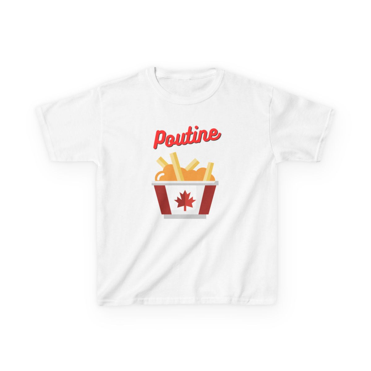Poutine Kids T-Shirt front view featuring Canadian fries, cheese, and gravy graphic
