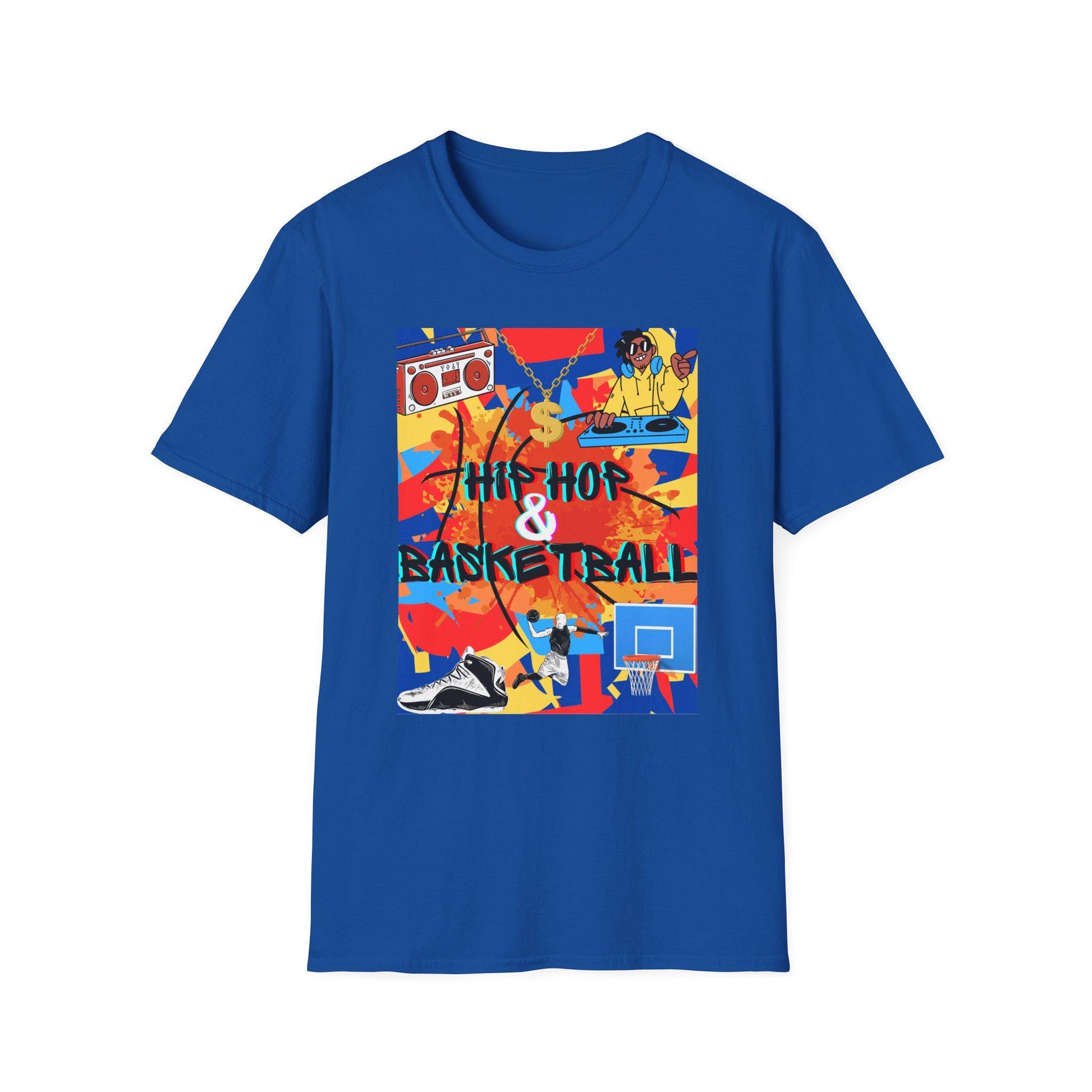 Hip Hop & Basketball Tee in blue, urban streetwear basketball style mockup