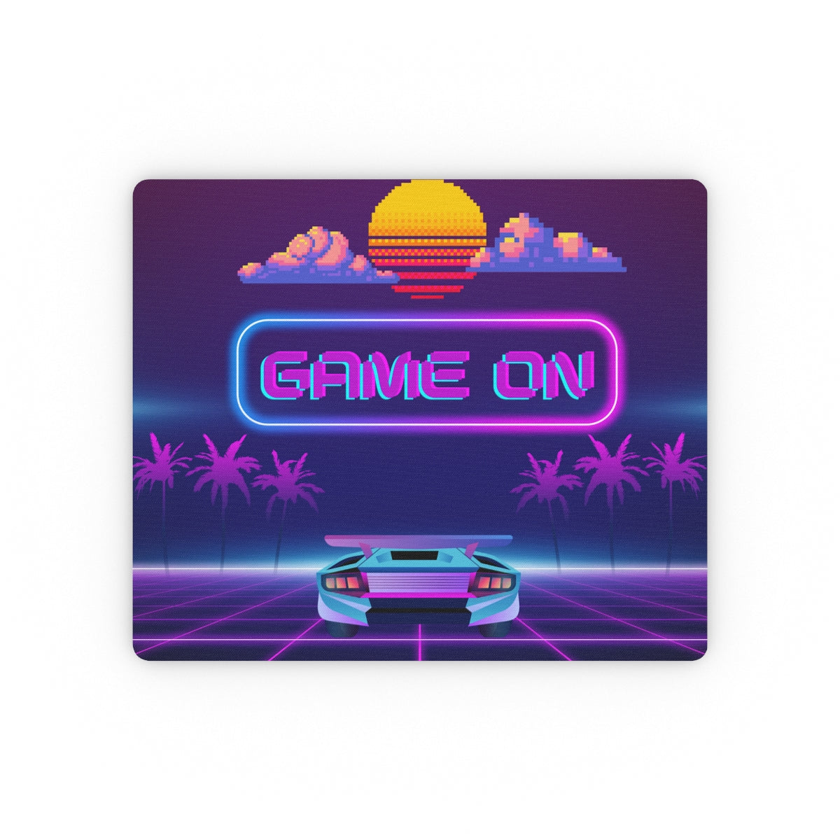 1980s-style retro neon mouse pad with ‘Game On’ text