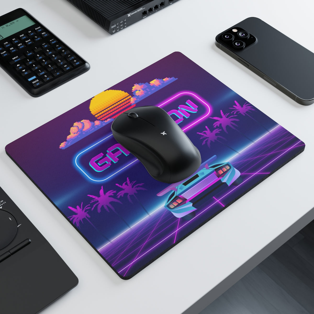 placed on RGB-lit gaming desk