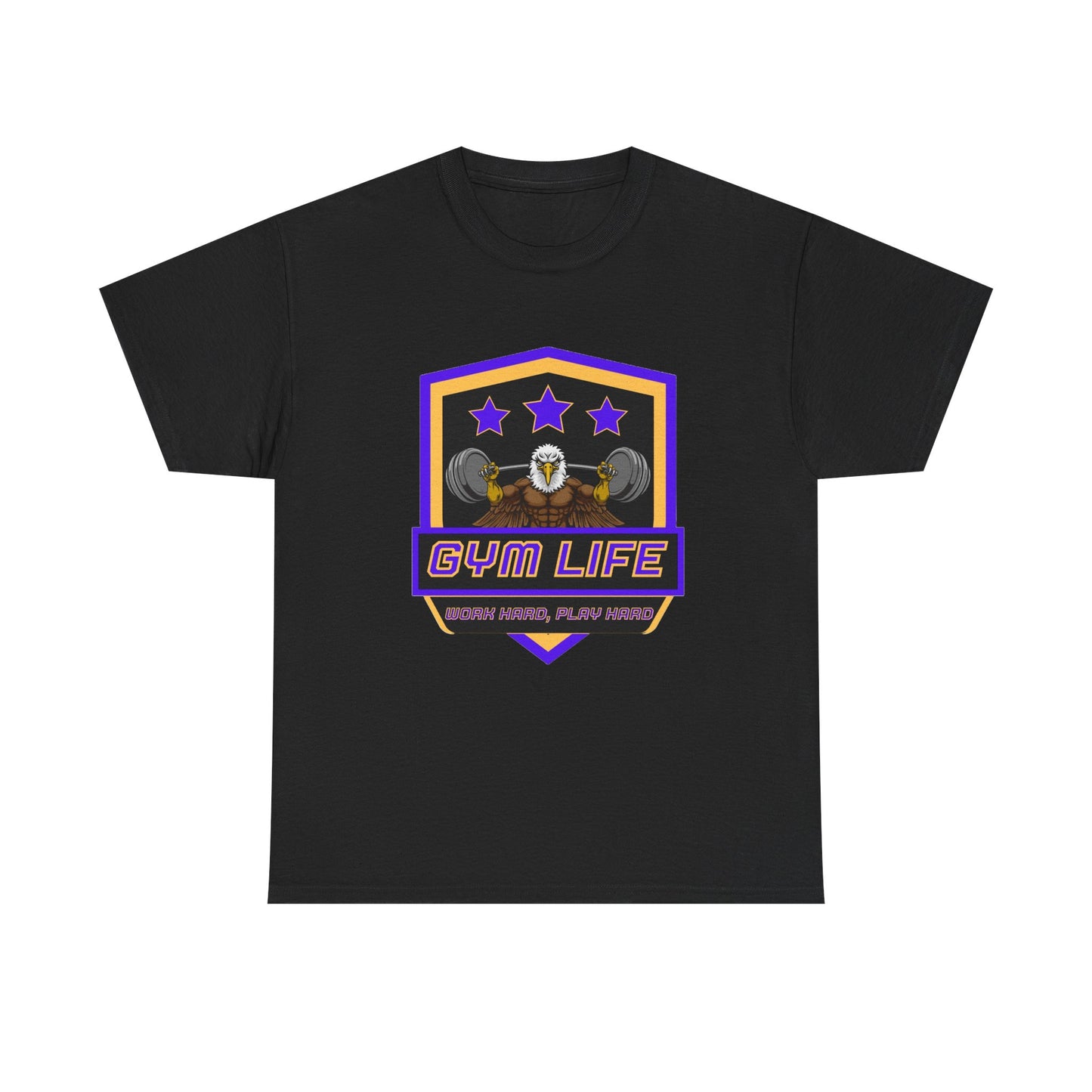 Fitness Tee featuring Eagle Mascot, Gym Life design with weights, perfect for fitness enthusiasts and workout sessions.
