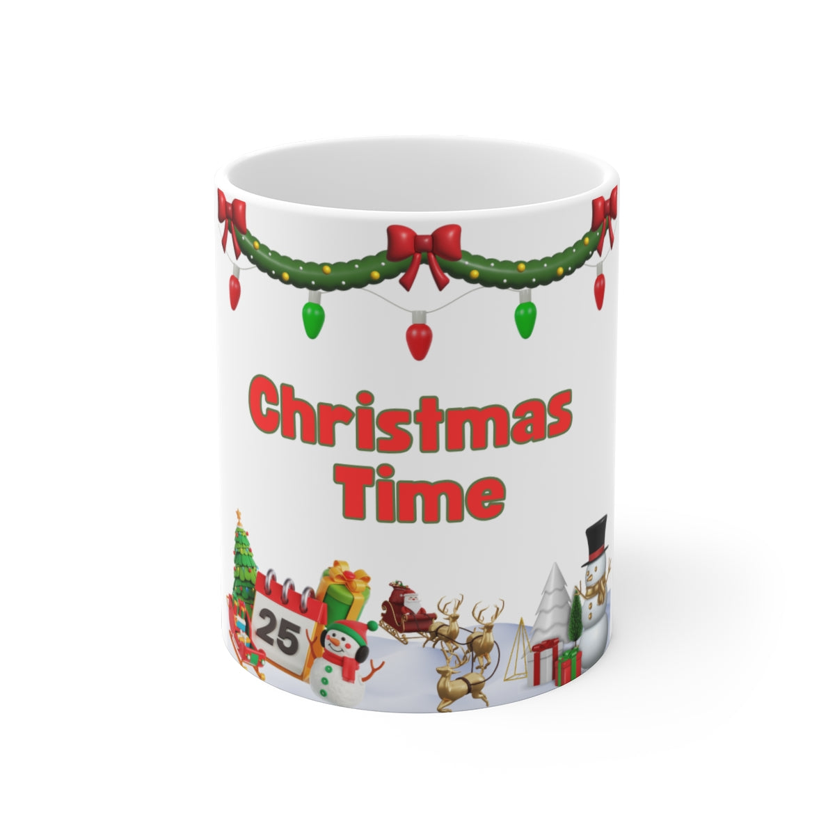 Front view of Christmas 3D Sleigh Santa ceramic mug
