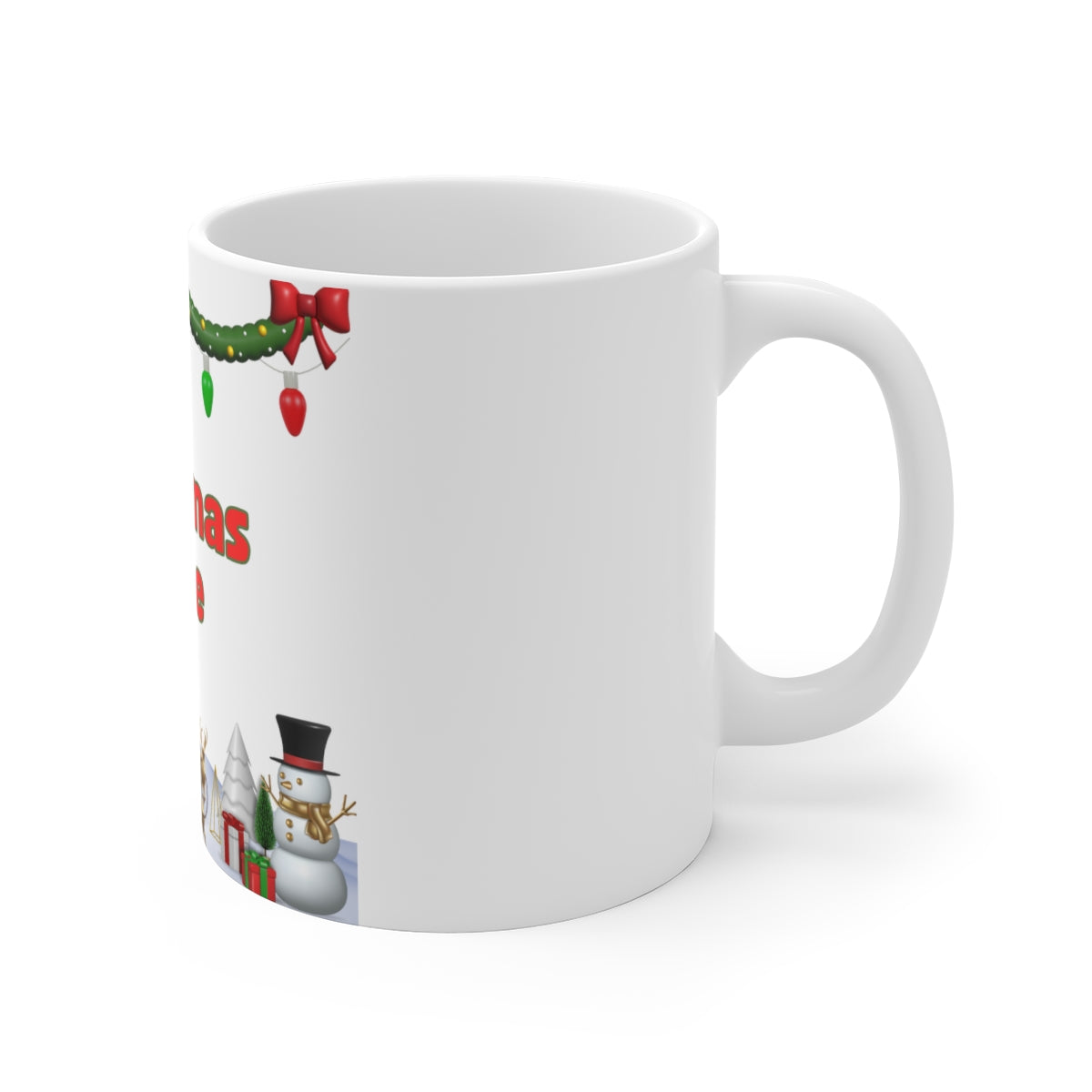 Right side view of Christmas 3D Sleigh Santa ceramic mug
