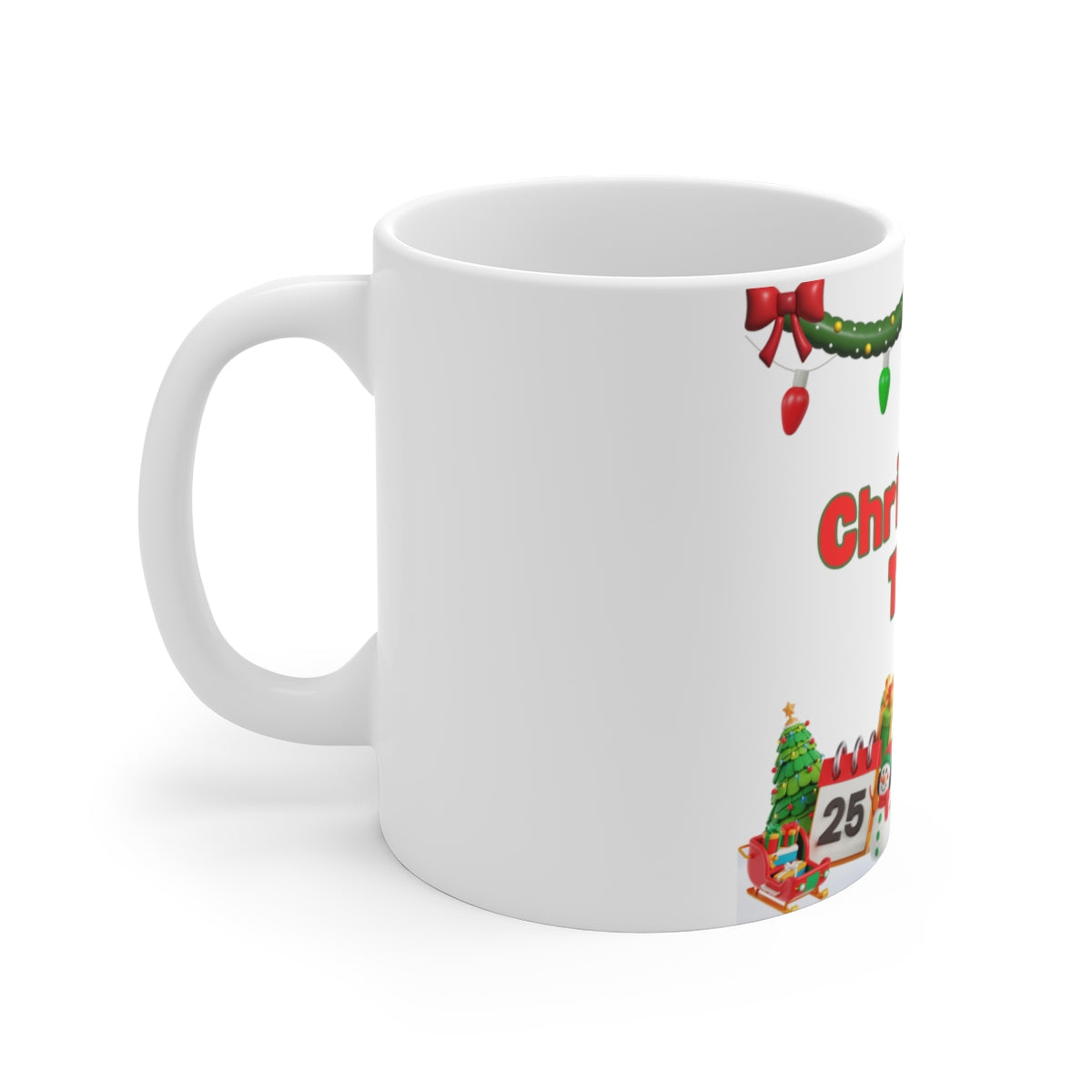 Left side view of Christmas 3D Sleigh Santa ceramic mug