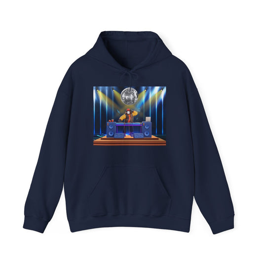 Futuristic DJ hoodie sweatshirt with tech-inspired design and front pocket