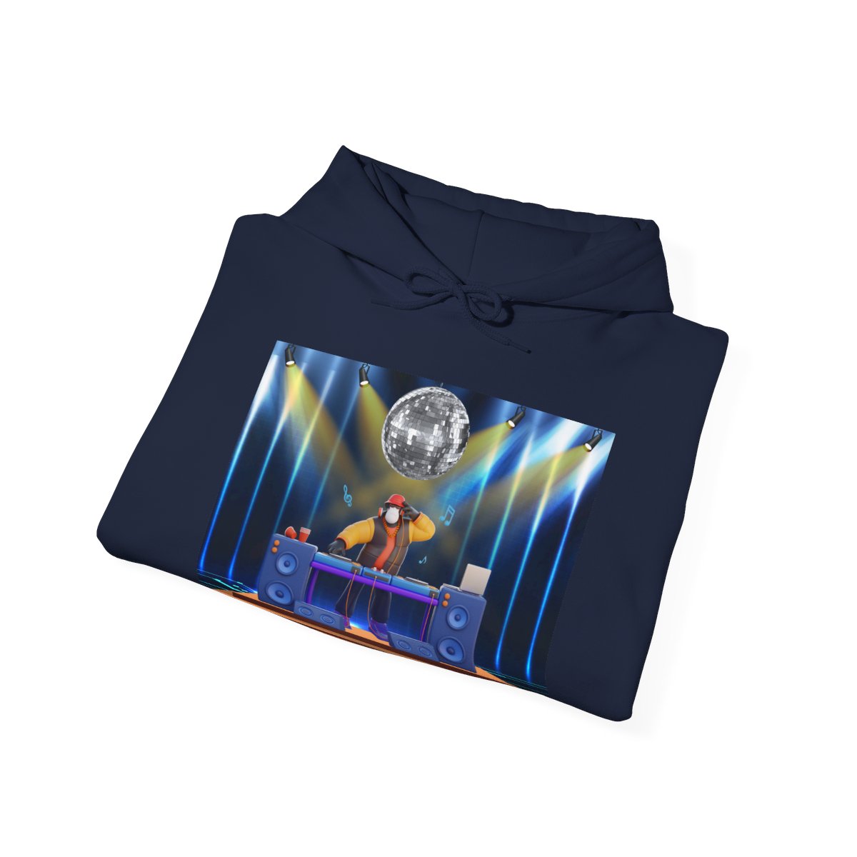 Folded futuristic DJ hoodie sweatshirt showing soft fabric and modern detailing