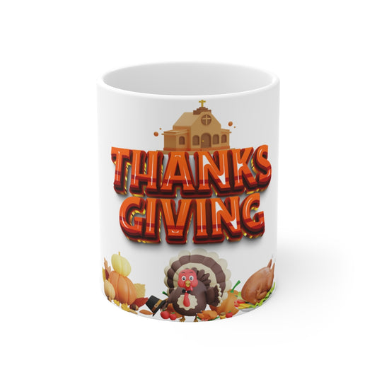 Front view of Thanksgiving 3D roasted chicken ceramic mug