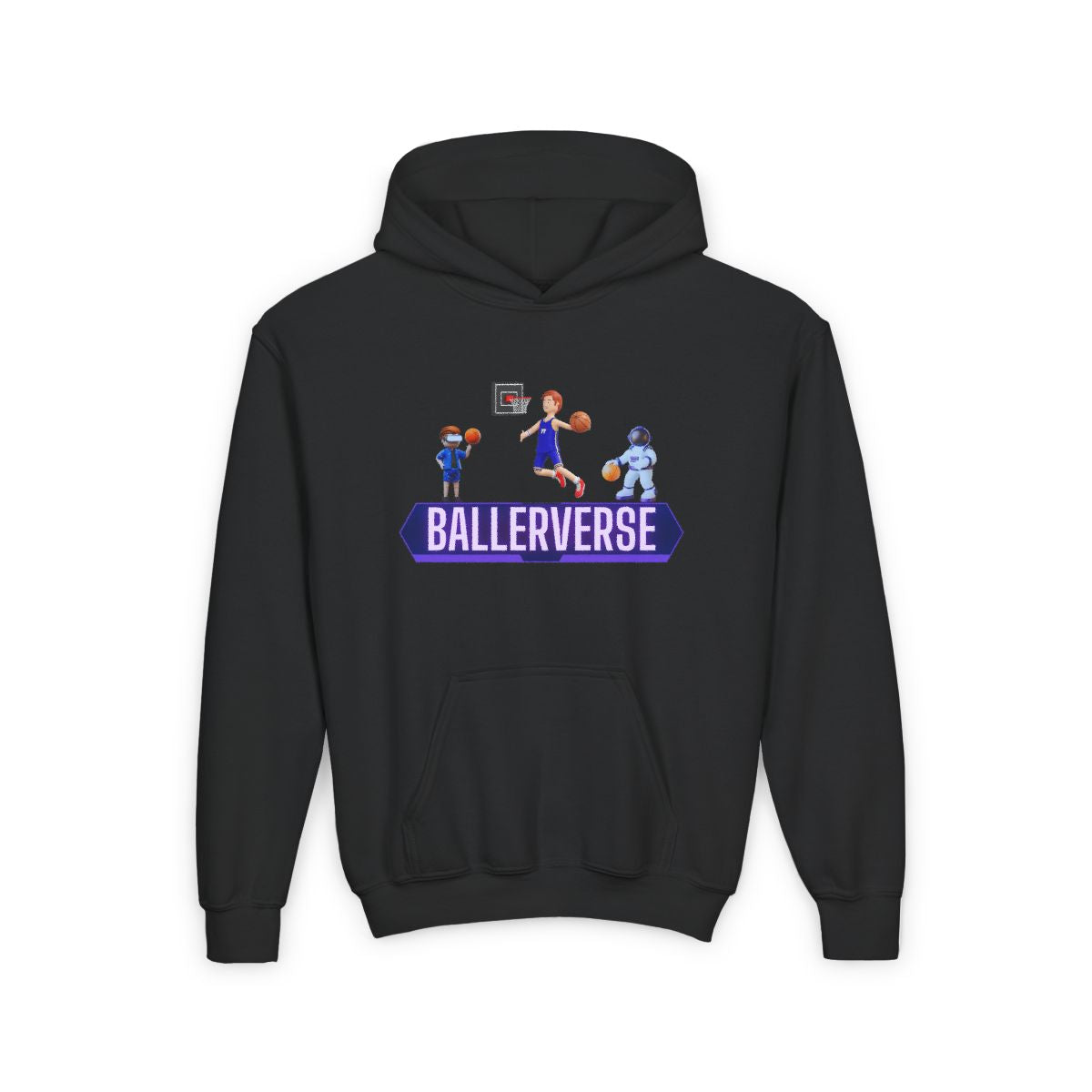 Kids Basketball Hoodie with 3D Metaverse Ballerverse characters, boys and girls design