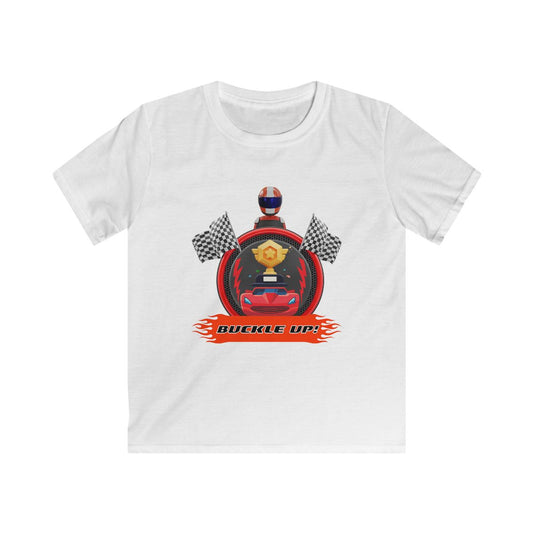 Front view of grand prix kids t-shirt featuring racing championship design