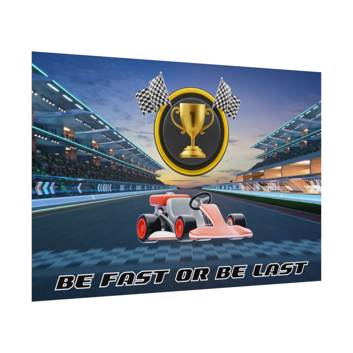 Side view of Go Kart Race Track Poster – rolled poster edge and print texture