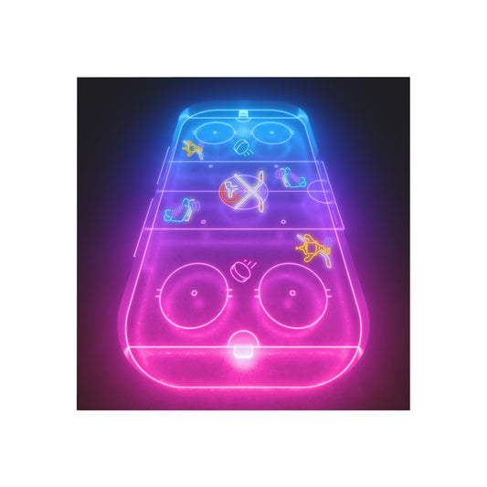 Front view of neon hockey rink magnet showing glowing rink design