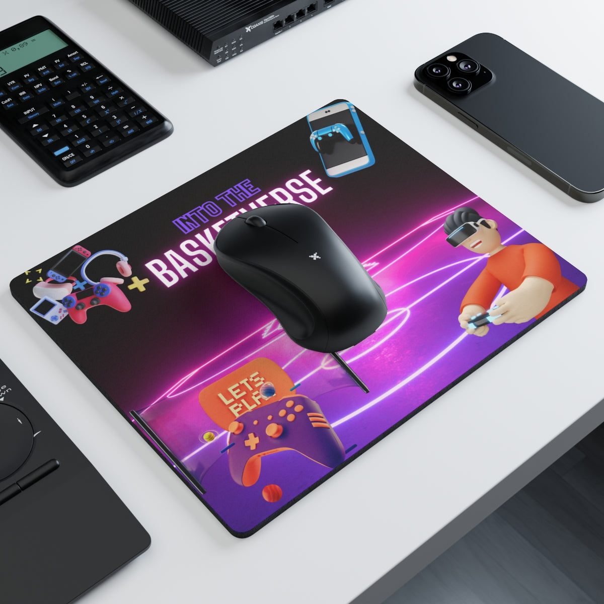 Gaming Desk Mat in use with mechanical keyboard and gaming mouse setup