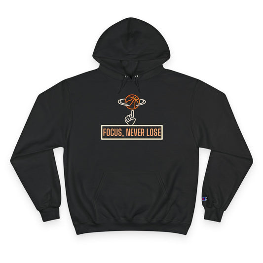 Neon Basketball Champion Hoodie with Focus Never Lose slogan and bold high-visibility neon accents.