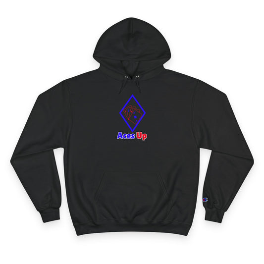Red Blue Diamond Ace Playing Cards Champion Hoodie with Aces Up design for card game fans.