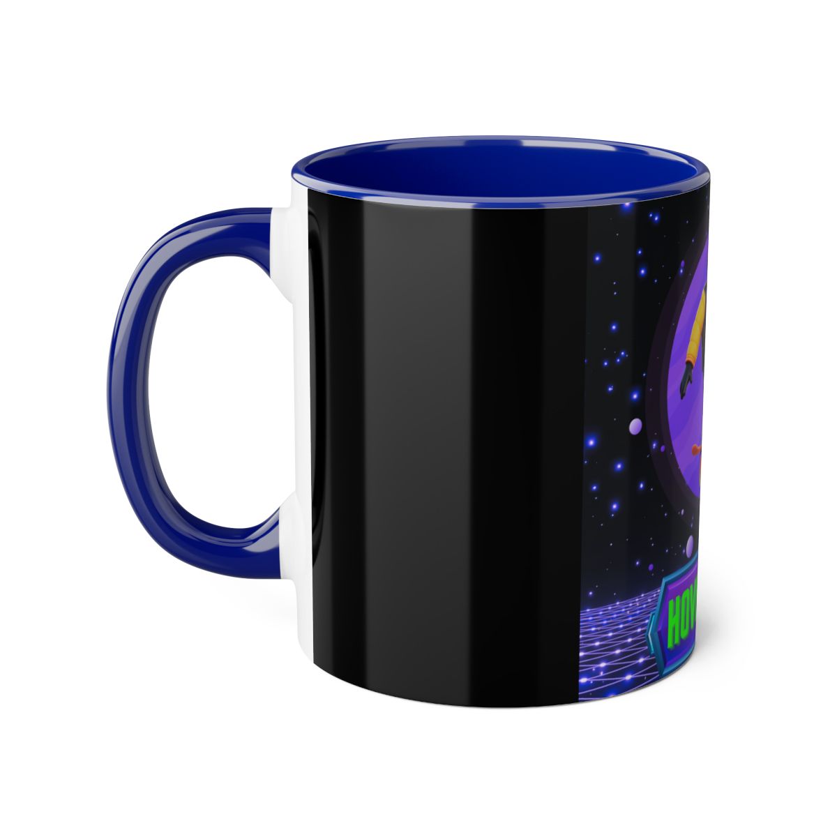 Left side of 80s Sci-fi Gorilla Mug showing space planet and retro details