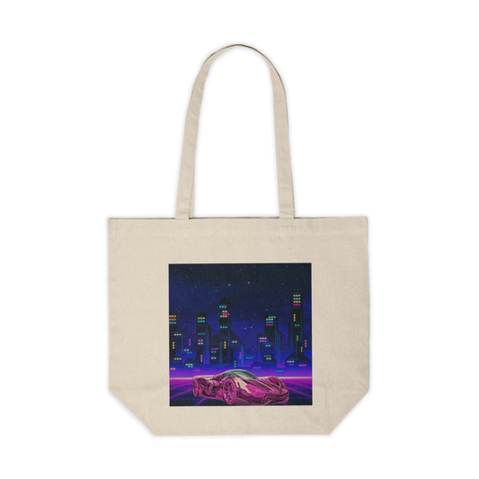 80s Retro Sci-fi Tote Bag front view – night city and sports car design