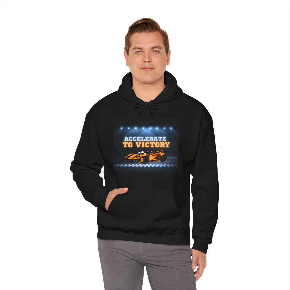 Second man wearing Racing Lamborghini hoodie in lifestyle photo