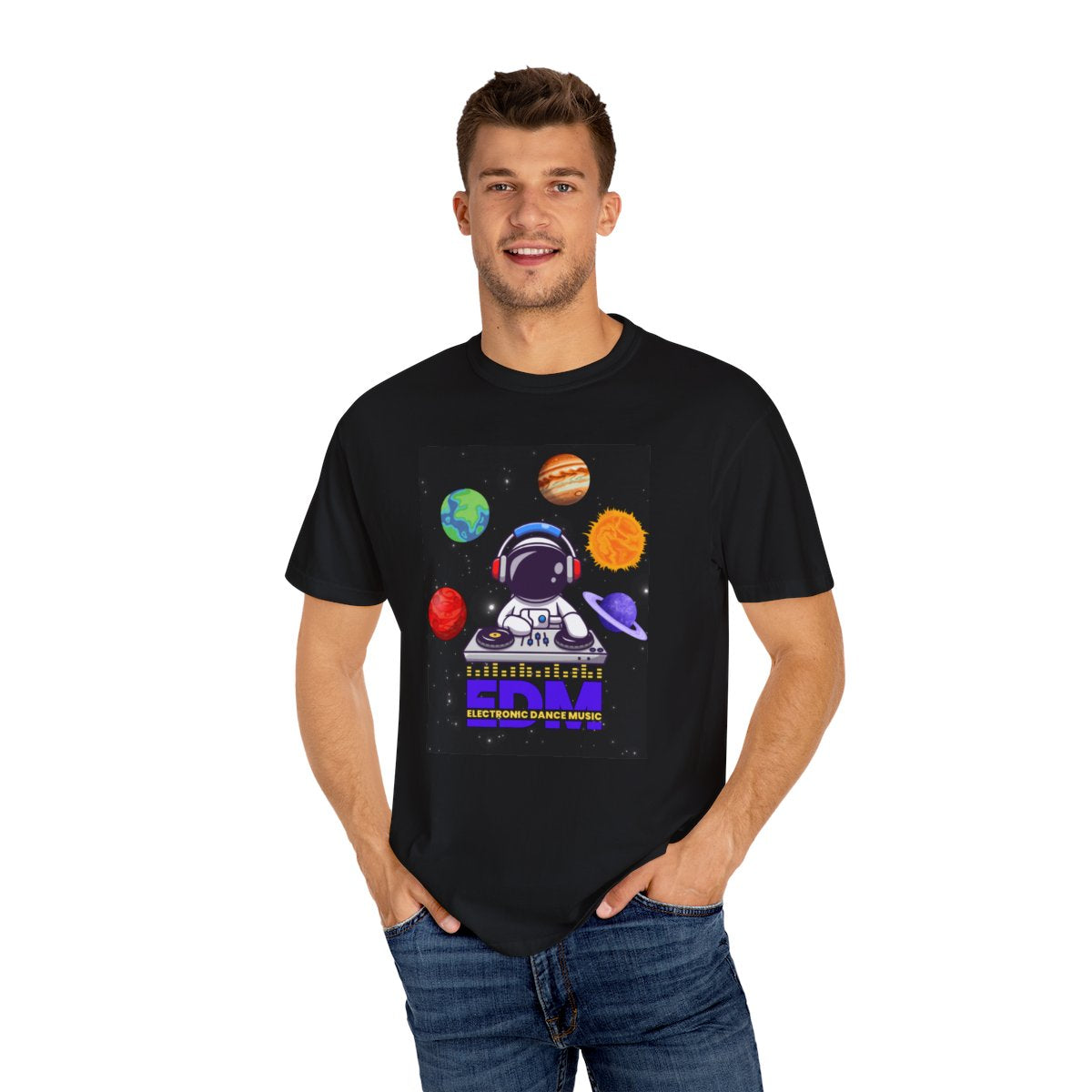 Man wearing Astronaut DJ EDM T-Shirt featuring EDM astronaut graphic