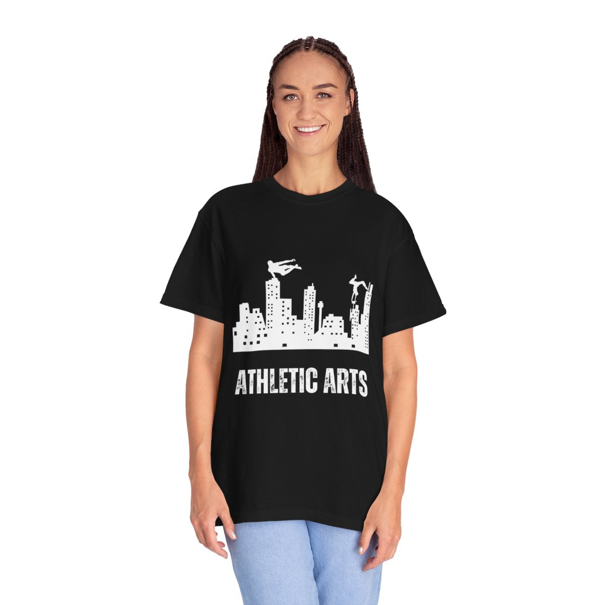 Woman wearing Athletic Parkour T-Shirt, comfortable fit