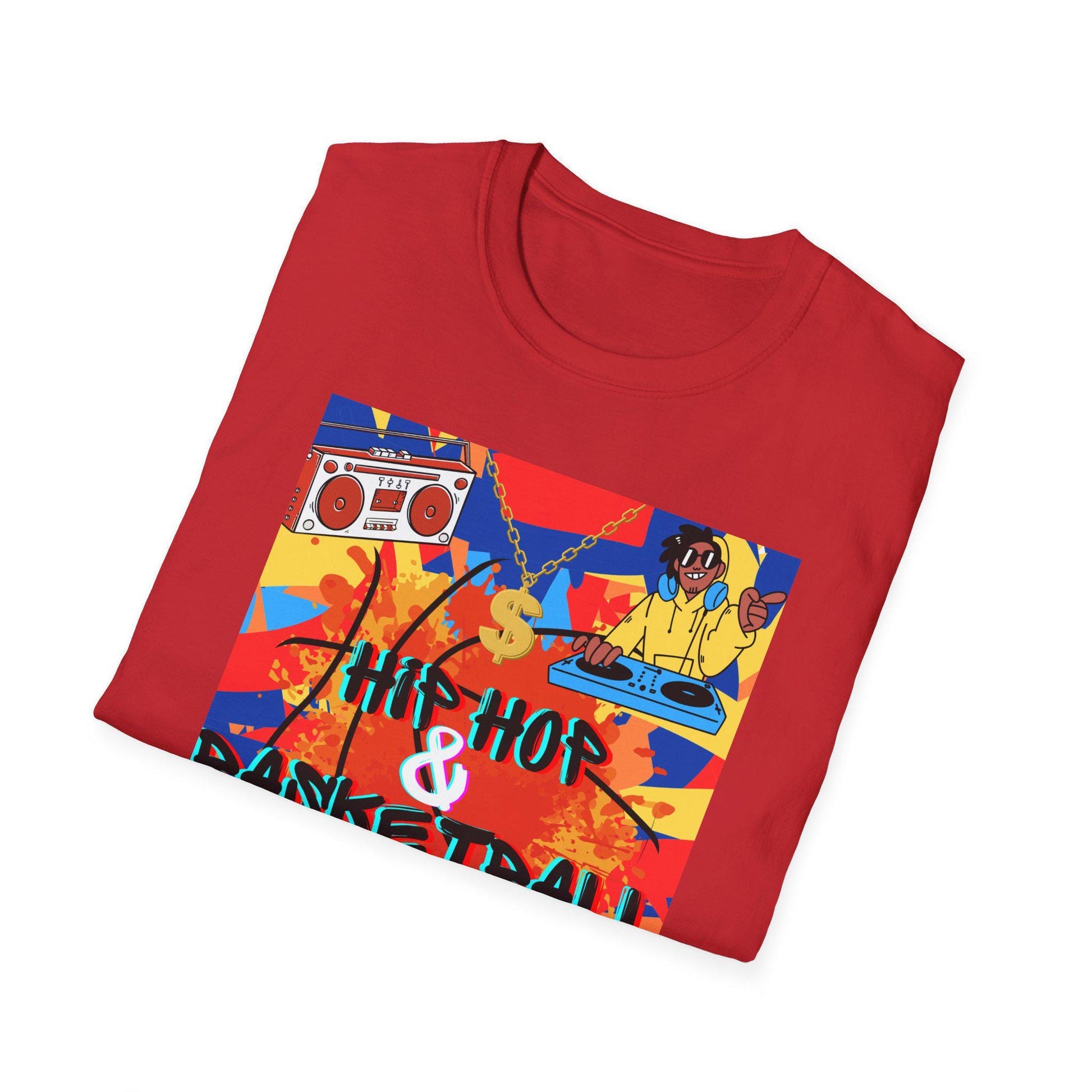 Folded Hip Hop & Basketball Tee in red color, basketball and hip hop style