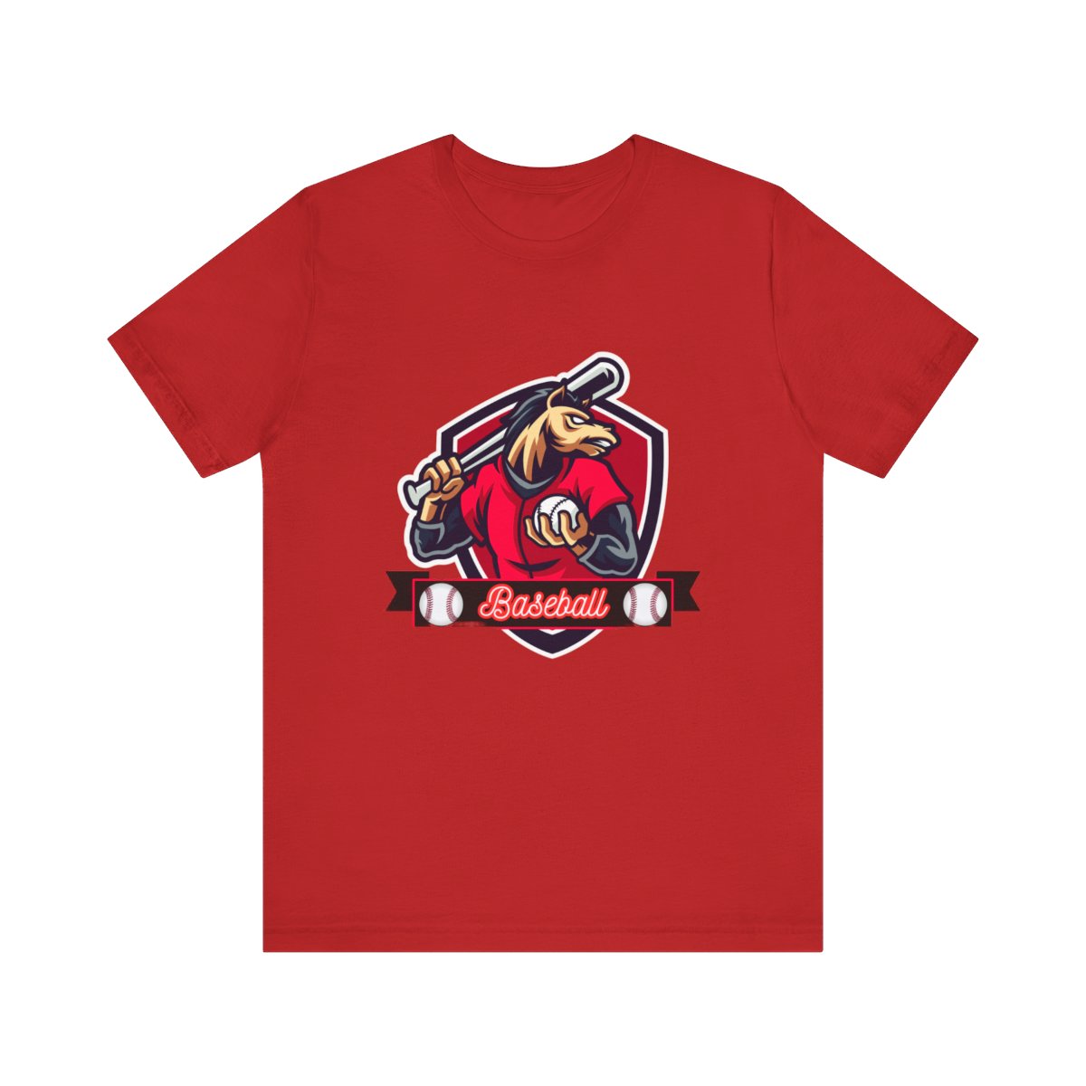 Front view of baseball horse mascot t-shirt showing mascot design
