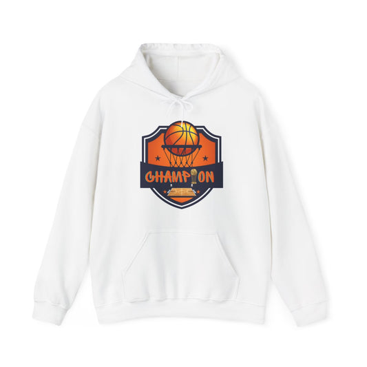 Front view of Slam Dunk Basketball Hoodie with bold court-side championship design
