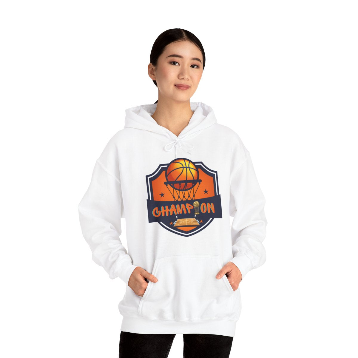 Woman wearing Slam Dunk Basketball Hoodie with sporty basketball look