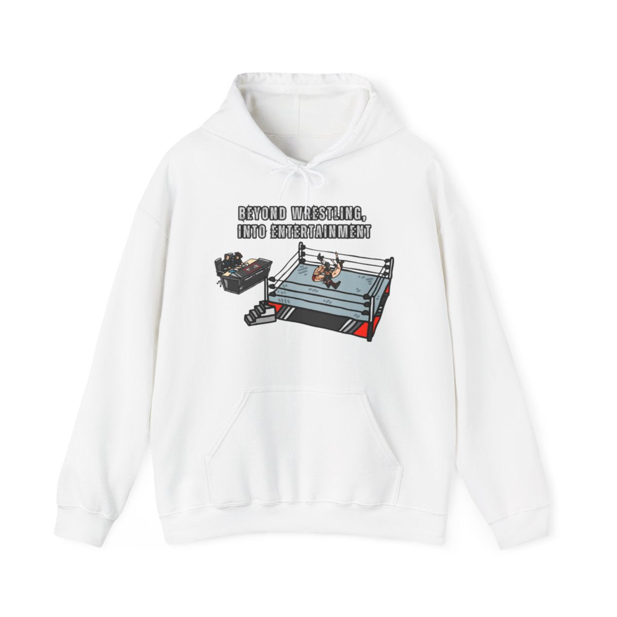 White professional wrestling hoodie, unisex heavy blend sweatshirt with bold wrestling graphic