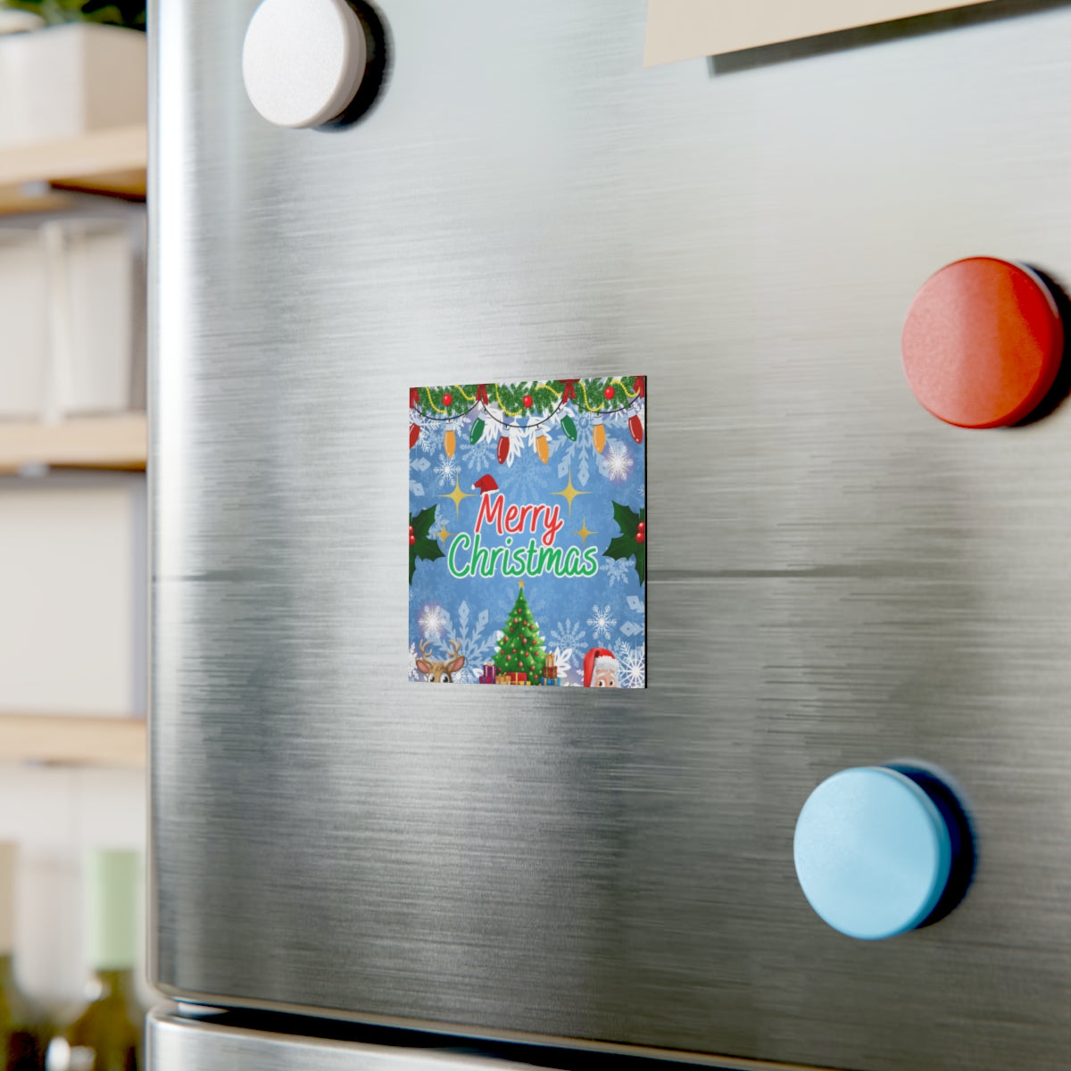 Blue Winter Snowflakes Magnet on a refrigerator – holiday season fridge decoration