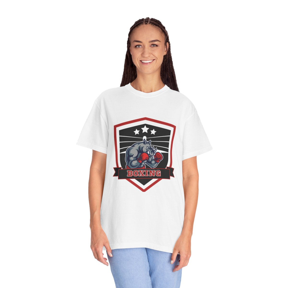 Female athlete wearing boxing rhino sports t-shirt during workout session