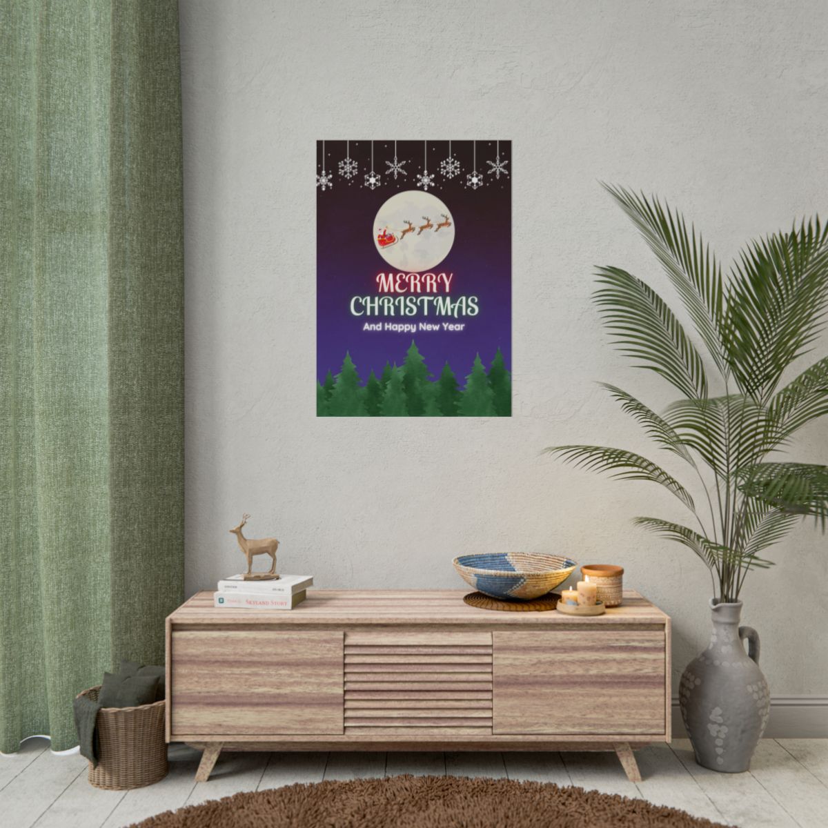 Christmas Winter Snowflakes poster displayed in holiday decor setting