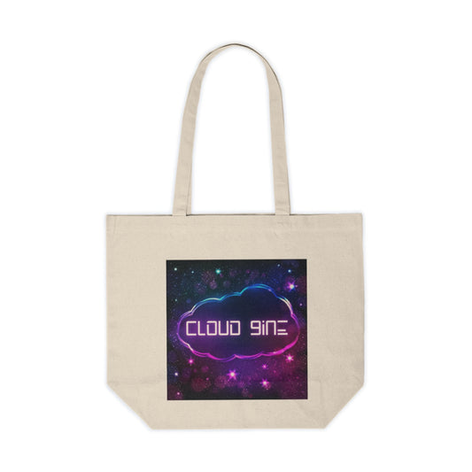 Front view of neon cloud shopping tote showing colorful design