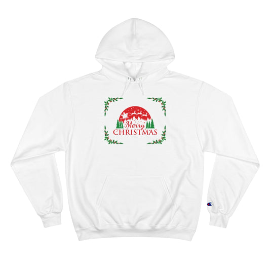 Custom Champion Merry Christmas Hoodie front view showing festive holiday design