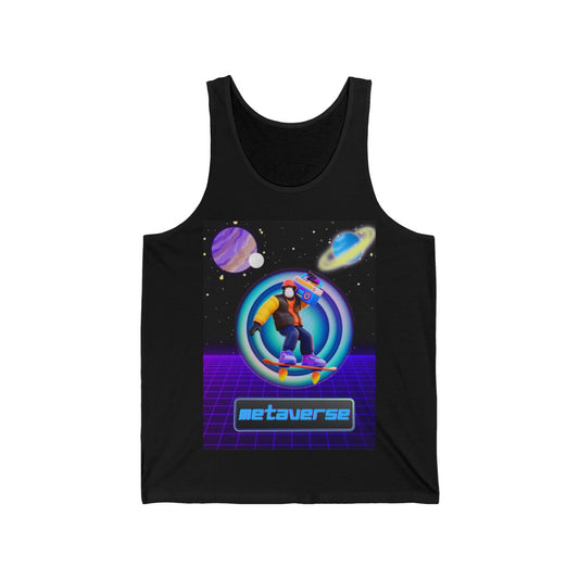 Front view of Cyberpunk holographic tank top with 3D gorilla rider design