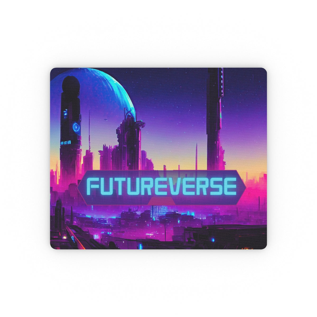 Cyberpunk Night City mouse pad with ultraviolet neon planet landscape design