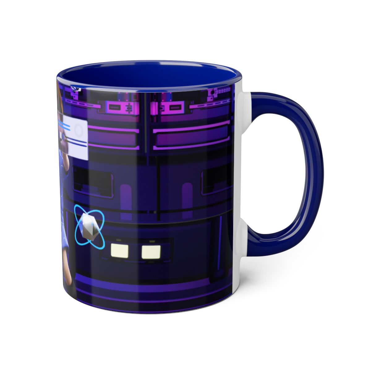 Right side of 11oz Cyberpunk Sci-Fi Accent Mug with futuristic sci-fi art