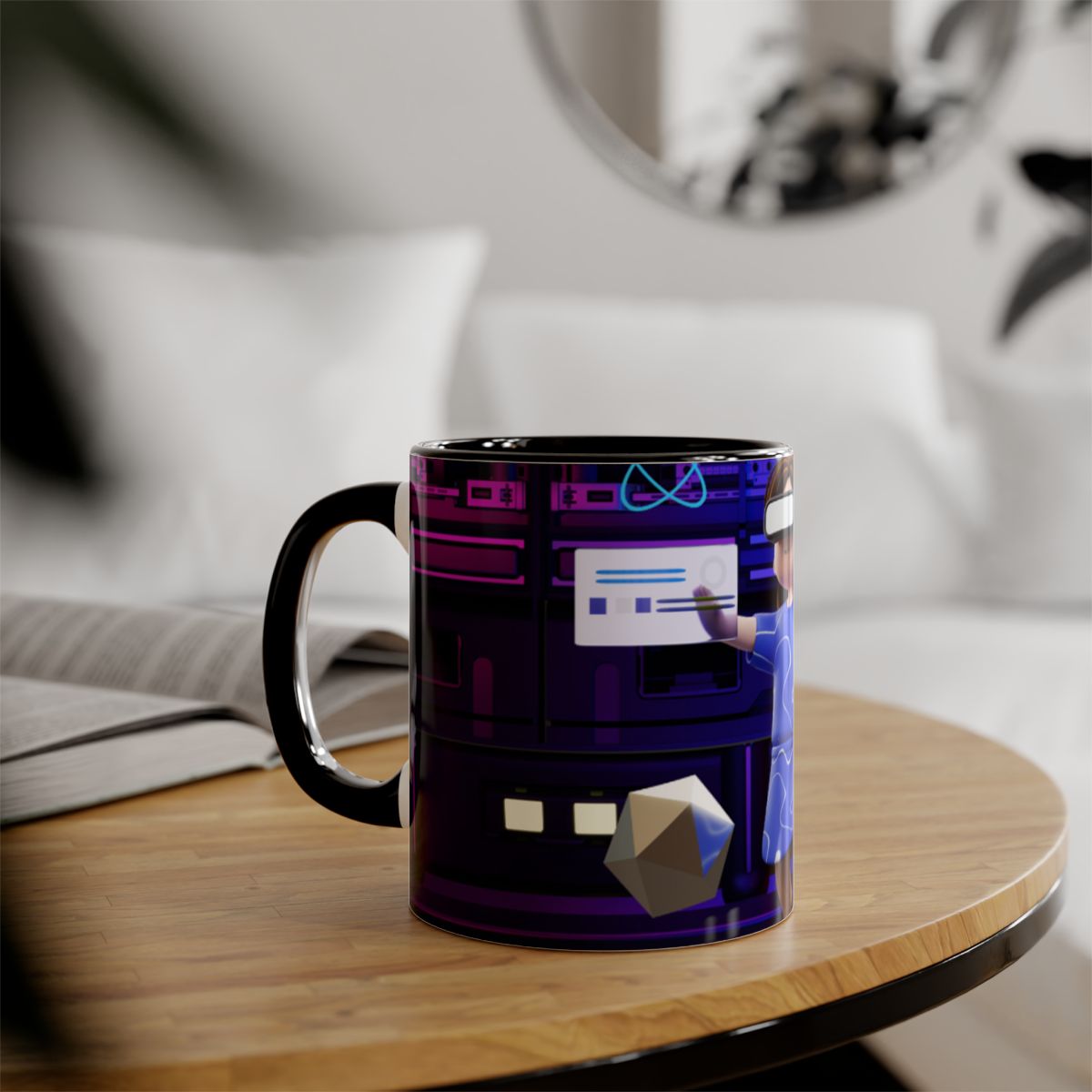 11oz Cyberpunk Sci-Fi Accent Mug at a table