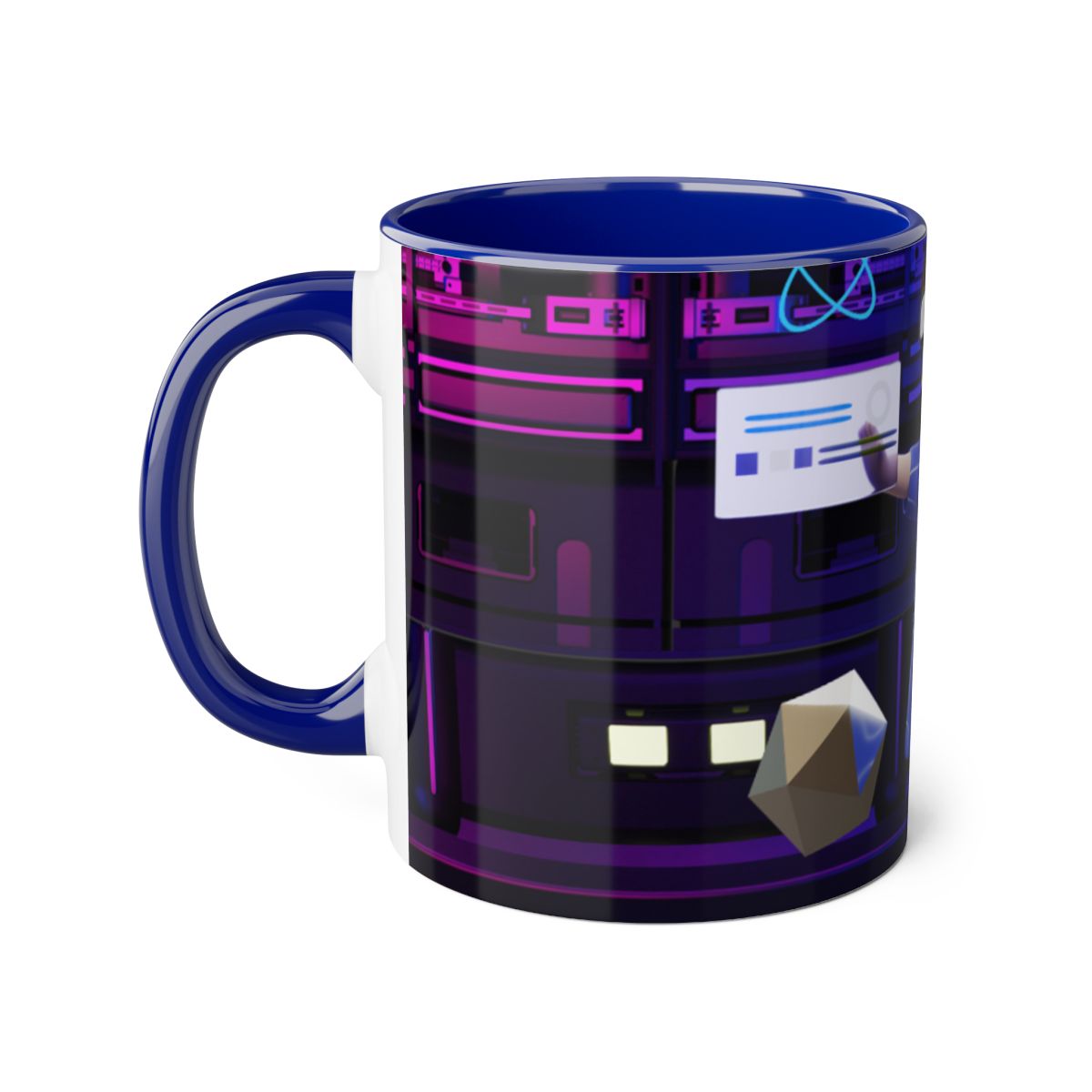 Left side of 11oz Cyberpunk Sci-Fi Accent Mug featuring spaceship base