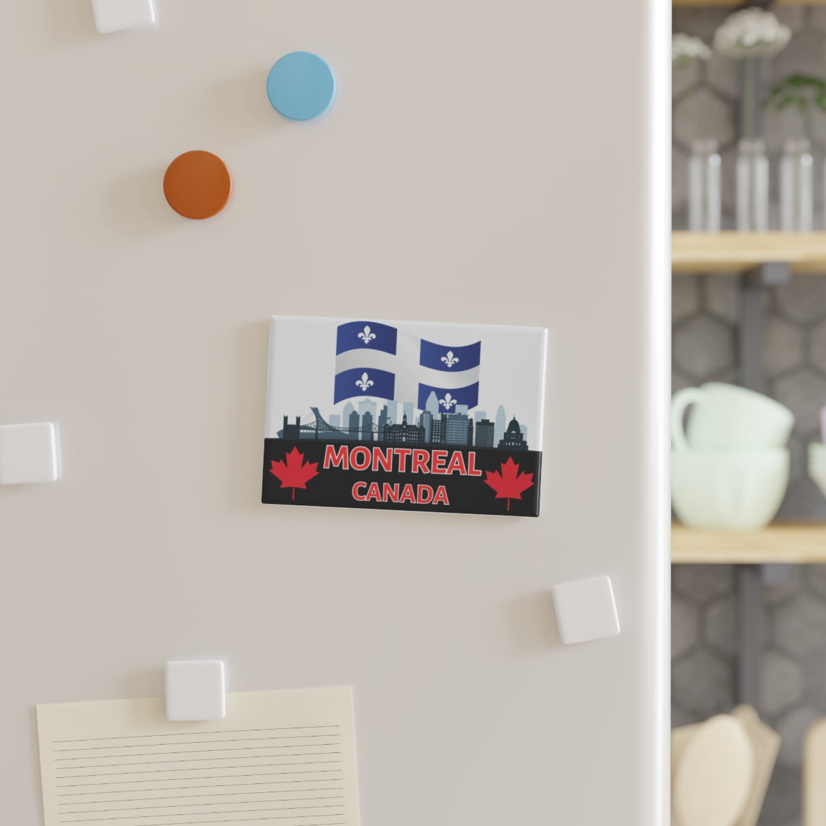 Downtown Montreal skyline magnet sticker on refrigerator