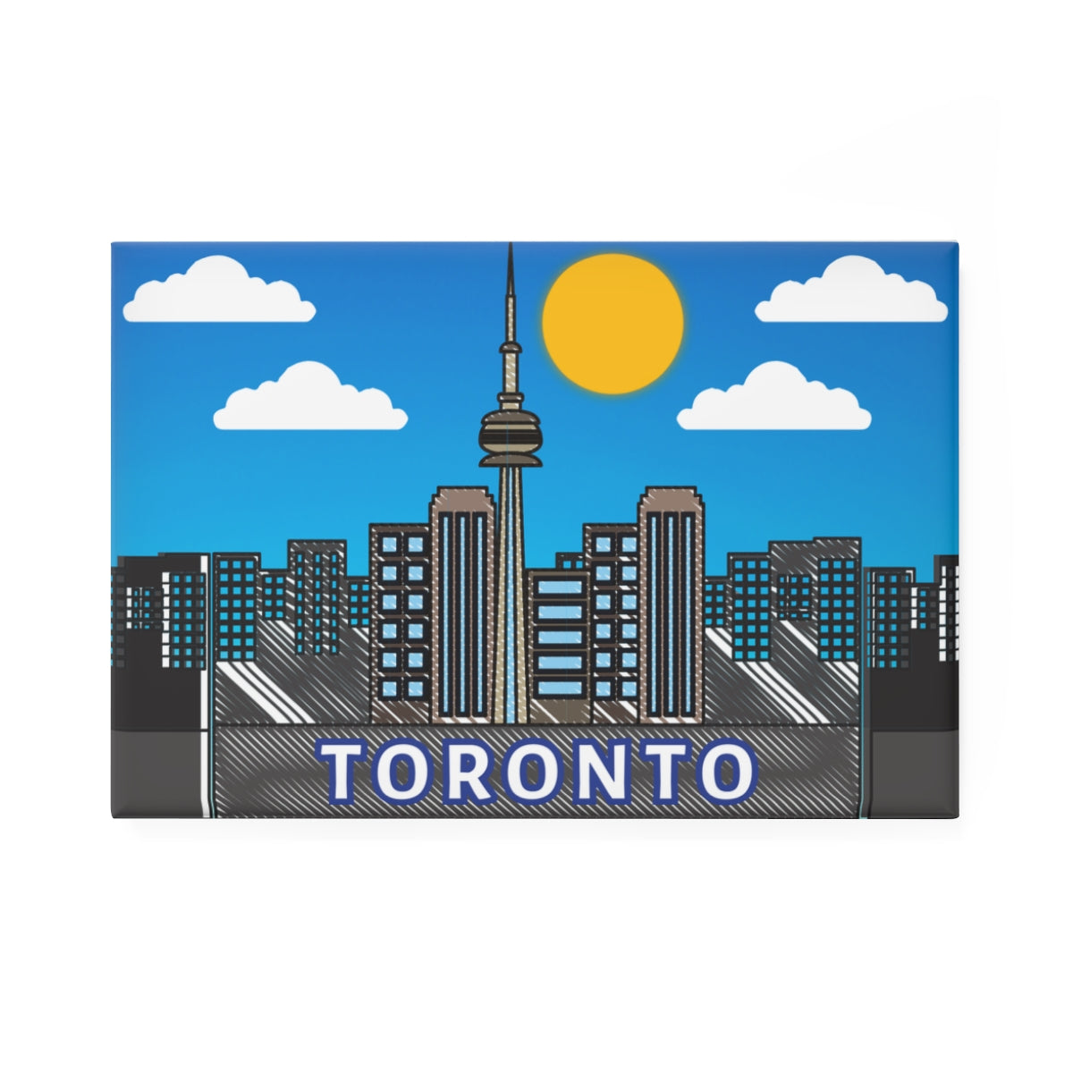 City Scene Magnet showing detailed urban skyline design