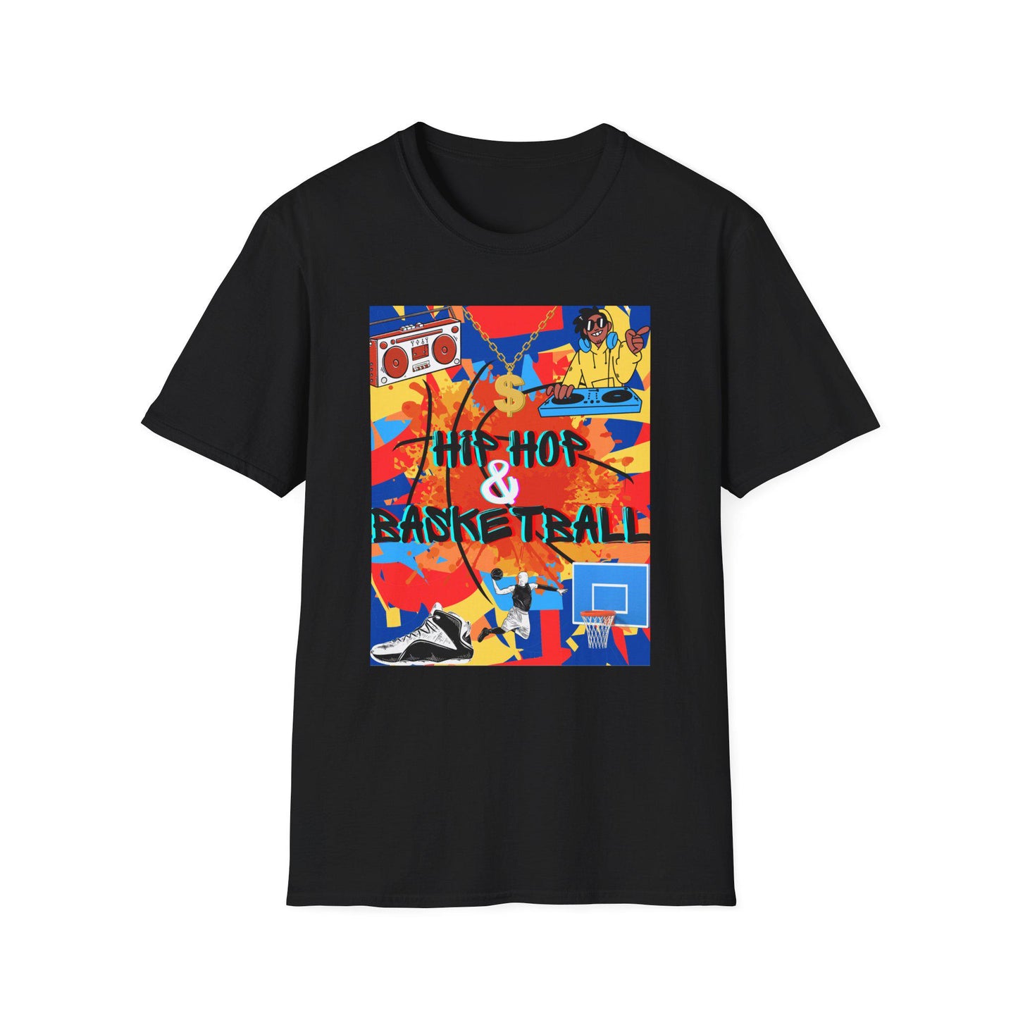 Hip Hop & Basketball Tee in black, stylish basketball culture tee mockup
