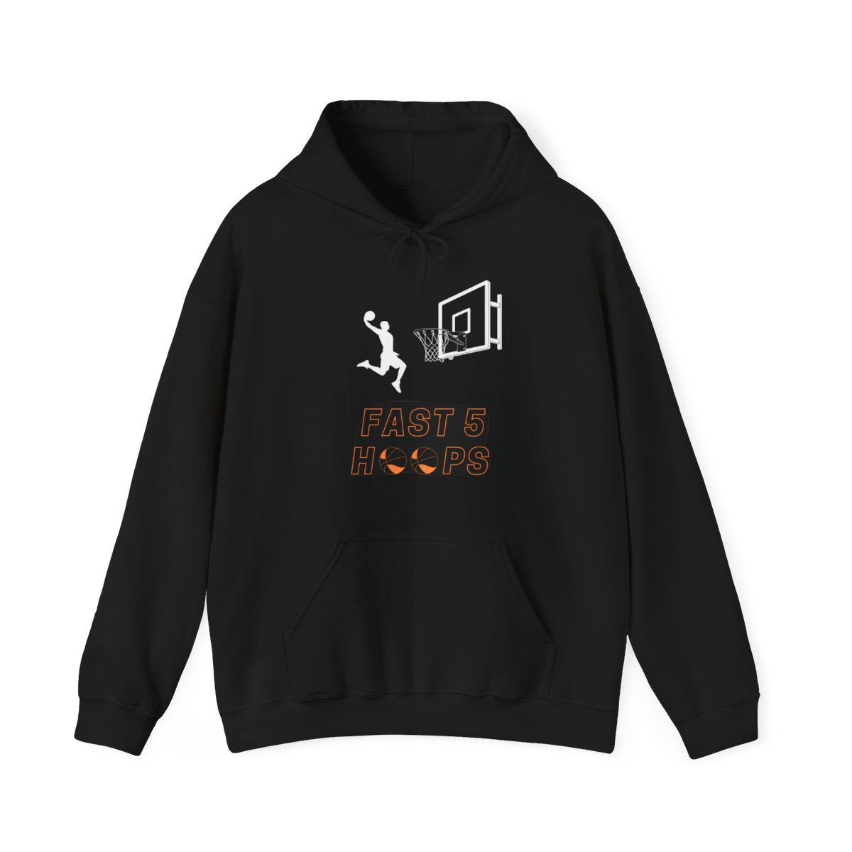 Fast 5 Hoops Basketball Hooded Sweatshirt front view with basketball graphics