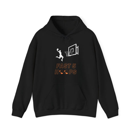 Fast 5 Hoops Basketball Hooded Sweatshirt front view with basketball graphics