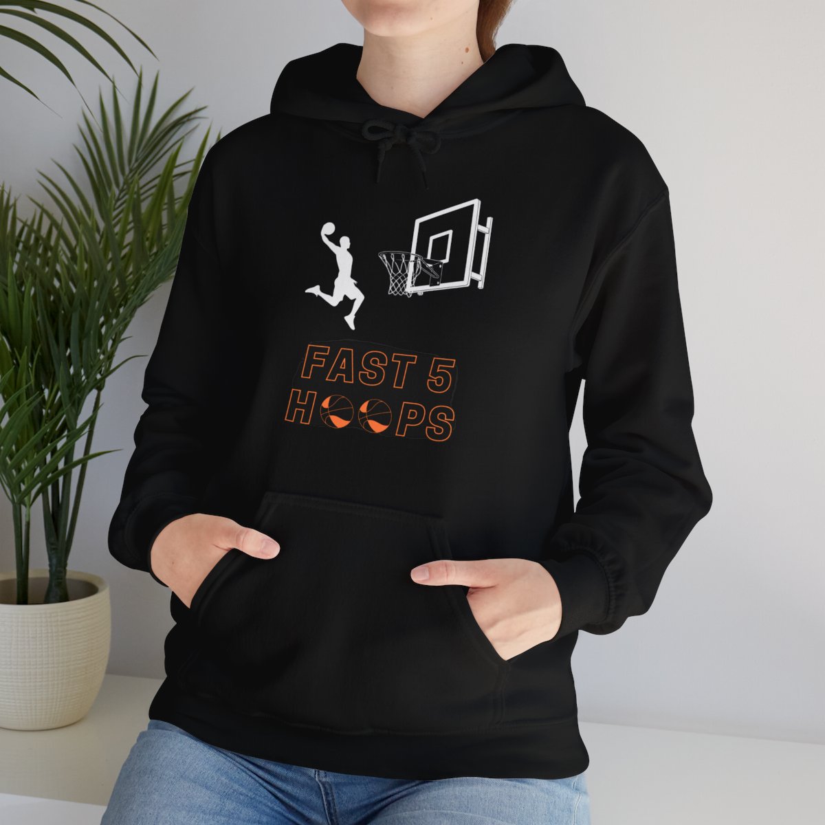 Woman wearing Fast 5 Hoops Basketball Hoodie, perfect for basketball fans